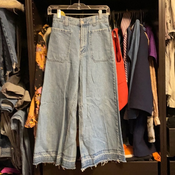 Free People Denim - Free people patch pocket wide leg crop